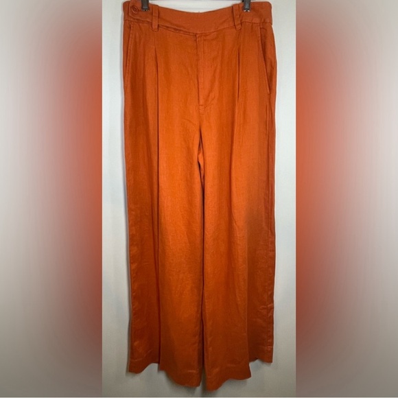 NWT Madewell The Harlow Wide-Leg Pant in 100% Linen Dark Copper Trouser Size 6 - Picture 3 of 12